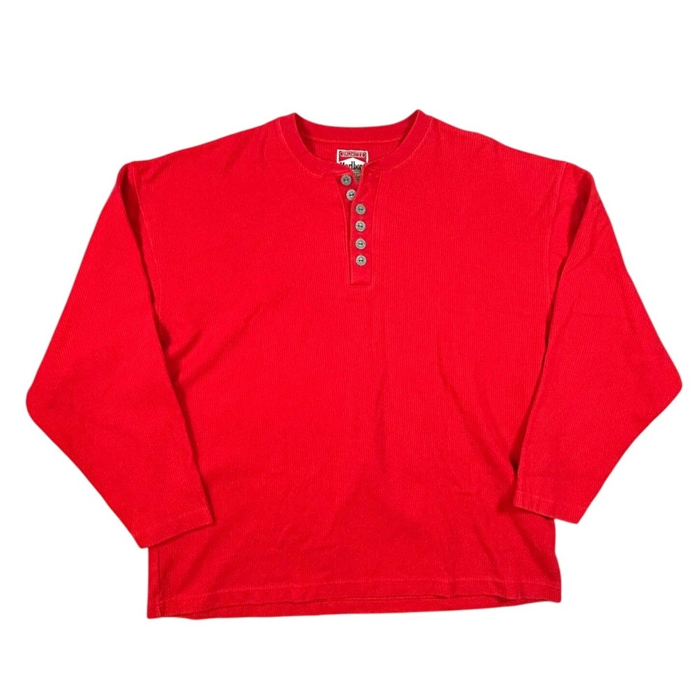 Vintage Marlboro Unlimited Red Ribbed Henley Shirt Mens XL Long Sleeve Cotton